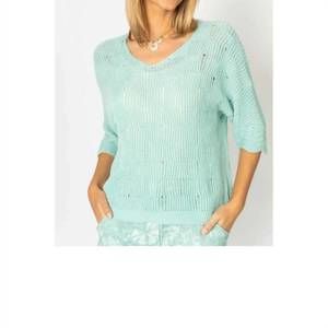 NEW LOOK MODE USA chic breeze v neck open weave sweater in aqua